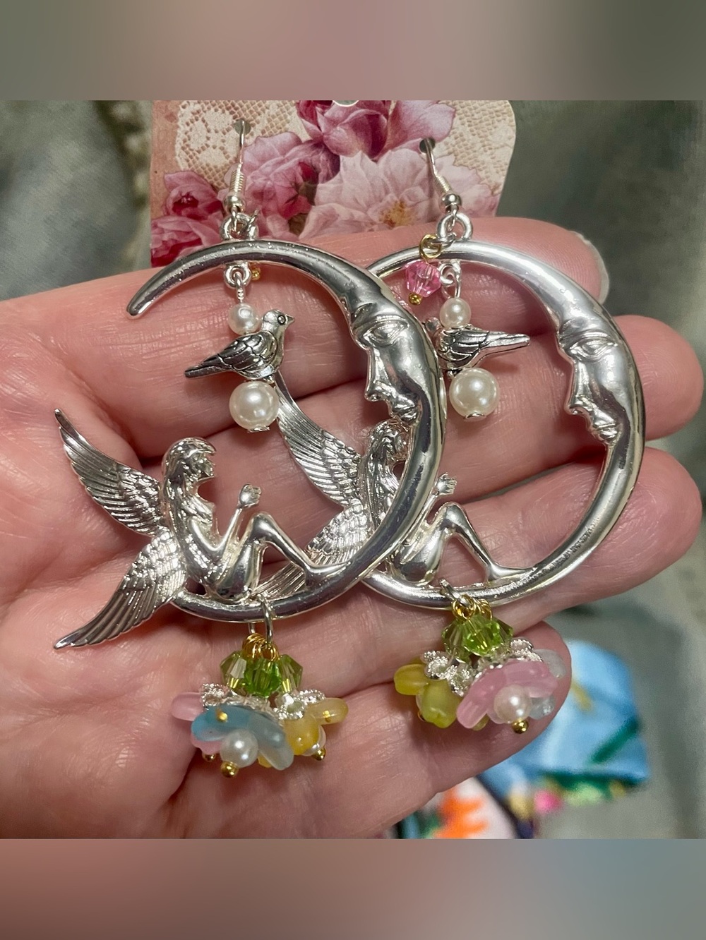 Moon Fairy Earrings Hand Crafted OOAK - Picture 5 of 8
